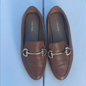 Brown Leather Loafers with Gold Accents